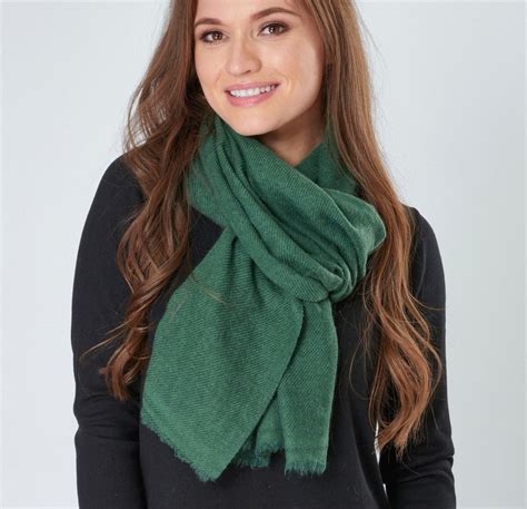 Cashmere Wool Scarf Handwoven Nepalese Wrap In Soft Pine Green Etsy Uk