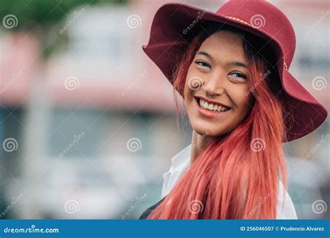 Redhead Girl In Hat Outdoors On The Street Stock Image Image Of Lady