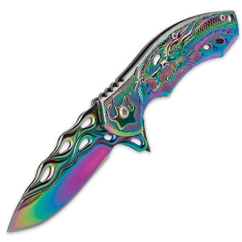 Rainbow Flying Dragon Assisted Open Folding Knife Kennesaw Cutlery