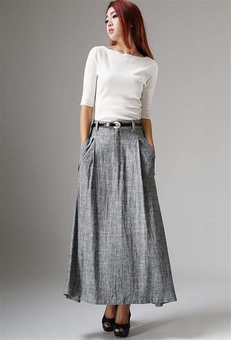 A Line Maxi Skirt Linen Skirt Long Linen Skirt Gray Skirt Etsy Uk