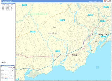 Fairfield Connecticut Zip Code Wall Map Basic Style By Marketmaps
