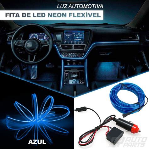 Fita Led Automotiva Luz Neon Interna Azul Painel E Portas Carro Tunning