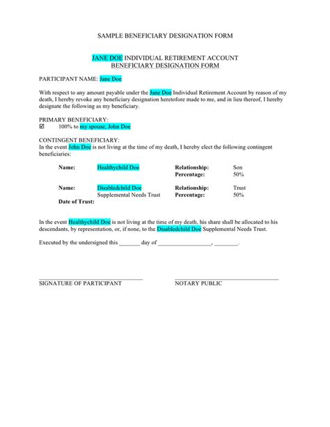 How To Write A Beneficiary Designation Letter Form Example Download