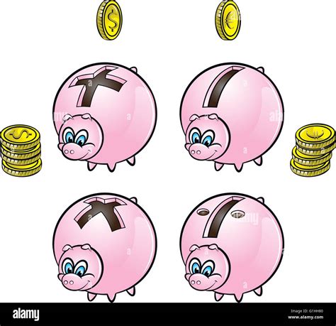 Vector Illustration Of Piggy Banks With Four Arithmetical Signs Stock