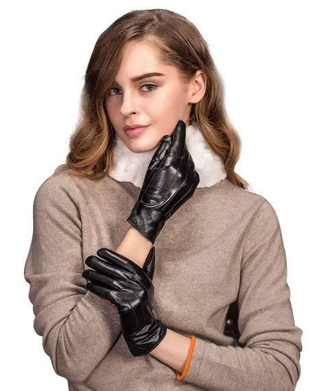 Women S Touchscreen Sheepskin Leather Gloves Three Points Button Cuff Black Cu Mdopwzf