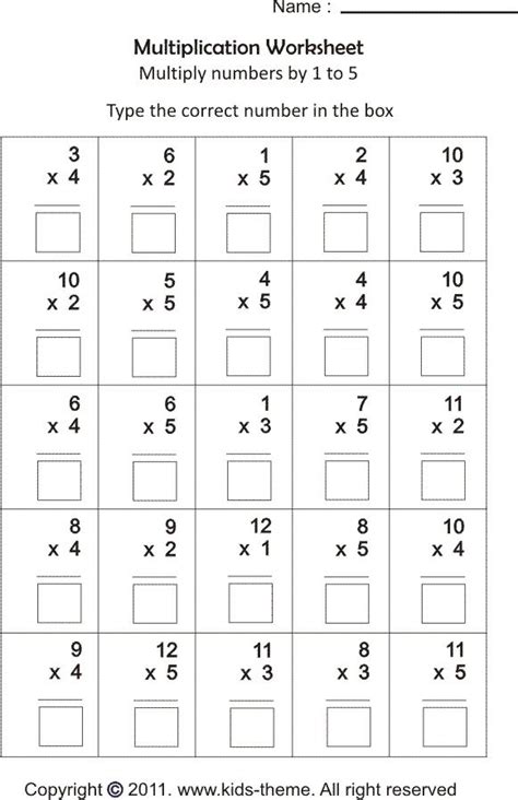 Multiplication Worksheets - Multiply Numbers by 1 to 5 | Multiplication