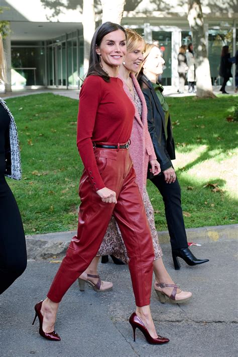 Queen Letizia Of Spain Is Red Hot In Hugo Boss Leather Trousers For