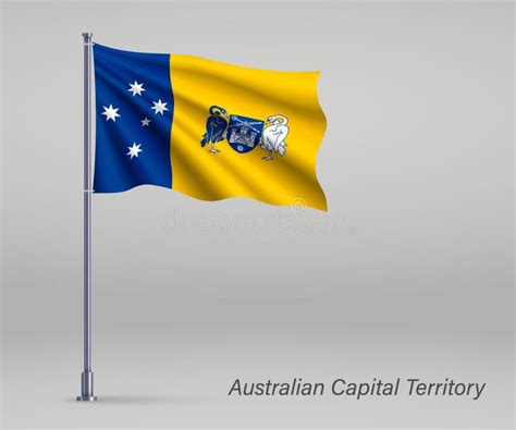 waving flag of australian capital territory state of australia on flagpole template for