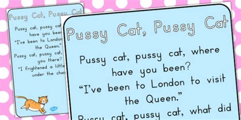 pussy cat pussy cat nursery rhyme poster teacher made