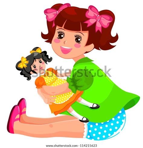 Little Girl Playing Her Doll Vector Stock Illustration 114215623