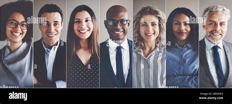 collage of portraits of an ethnically diverse and mixed age group of focused business