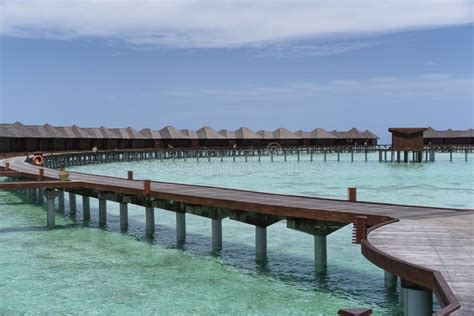 Water Villas In Maldives In A Sunny Day Island Paradise Relax Stock