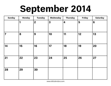 September 2014 Calendar Printable Old Calendars