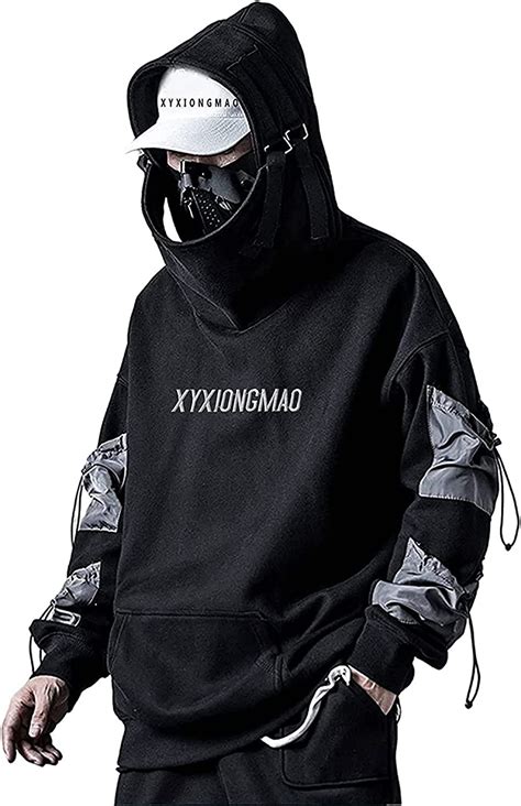 Xyxiongmao Streetwear Techwear Hoodie Cyberpunk Tactical Mens Black