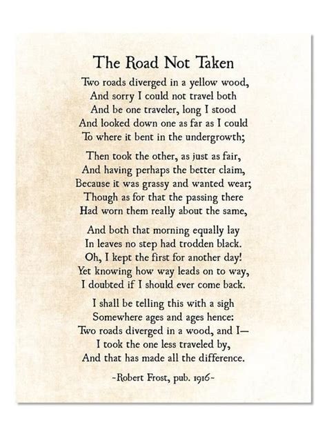 Road Not Taken Poem Robert Frost Poem Poetry Art Print Etsy Robert