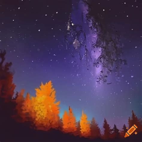 Starry Night In Autumn Filled With Magic