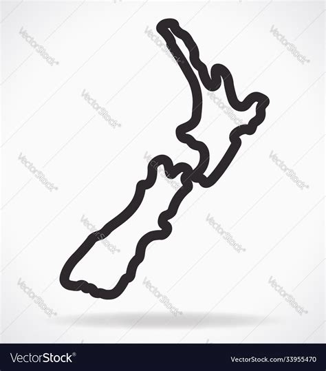 New Zealand Map Shape Simplified Outline Vector Image