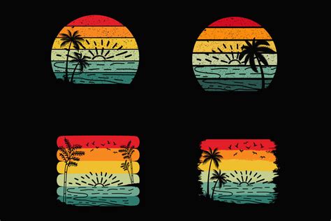 Summer Retro Sunset Beach T Shirt Templ Graphic By Nurearth · Creative