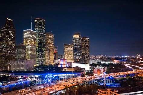 Aerial Houston Skyline Night Bee Creek Photography