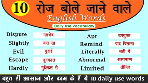 Daily Use Vocabulary रोज बोले जाने वाले English Words Daily Use