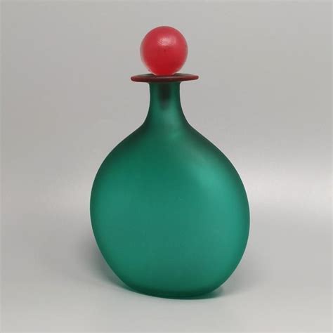 Vintage Green And Red Murano Glass Bottle By Michielotto Italy Design Market Bouteille Verre