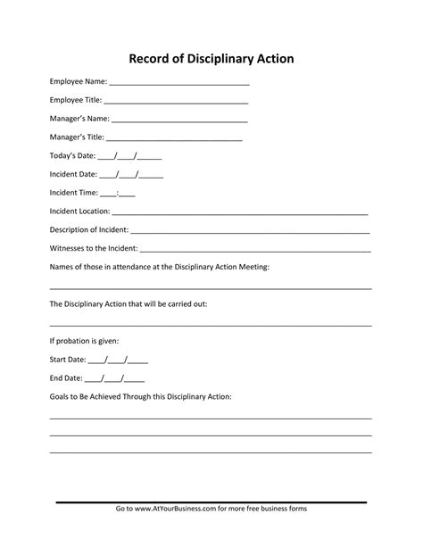 Employee Disciplinary Action Forms Template Lab