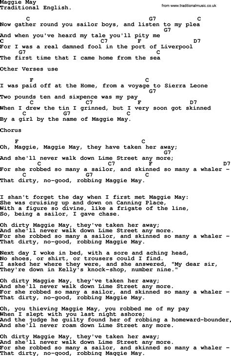Top 1000 Folk And Old Time Songs Collection Maggie May Lyrics With Chords And Pdf