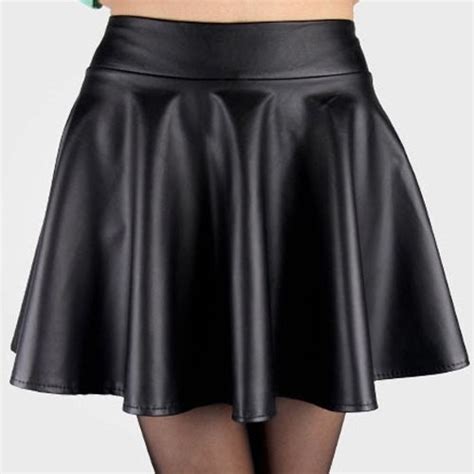 Stylish Elastic Waist Solid Color Faux Leather Skirt For Women Black Stylish Elastic Waist