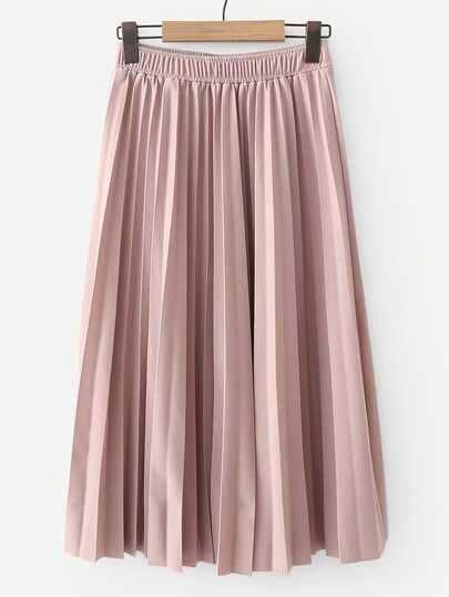 Solid Elastic Waist Pleated Skirt Shein In 2020 Solid Skirt Bottom Clothes Pleated Skirt