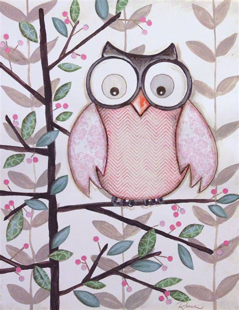 1 Pink Owl Owl Wall Art Owl Painting Owl Art