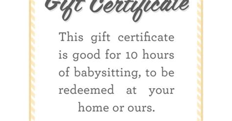 Gift certificate template, coupon, children's gift certificate, florist gift certificate, restaurant, retail cert, babysitting coupon. babysitter date night printable | Babysitting gift ...