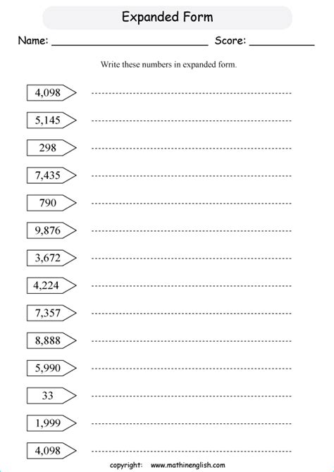 Expanded Form 4 Digit Numbers Worksheets