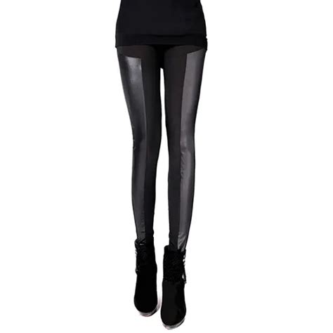 New Arrival Womens Sexy Faux Leather Patchwork Stretchy Leggings Party Club Skinny Pants
