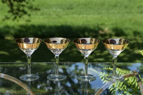 Vintage Gold Rim Cocktail Glasses Set Of 4 Gold Rimmed Martini