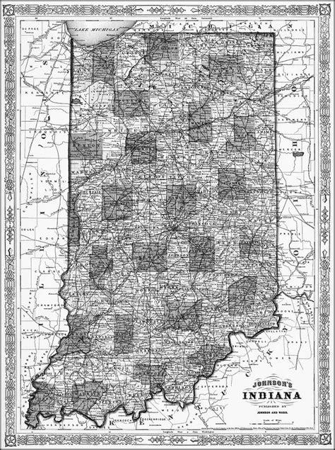 Indiana Vintage Map 1864 Black And White Photograph By Carol Japp Pixels