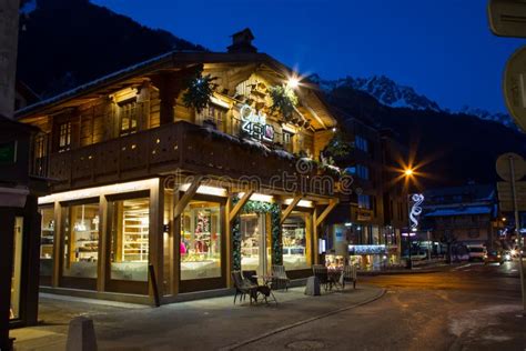 Cafe Restaurant In The Center Of Town Chamonix France Editorial