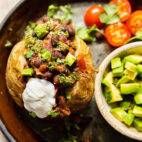 Jacket Potatoes With Spicy Baked Beans And Chimichurri Sauce The Veg