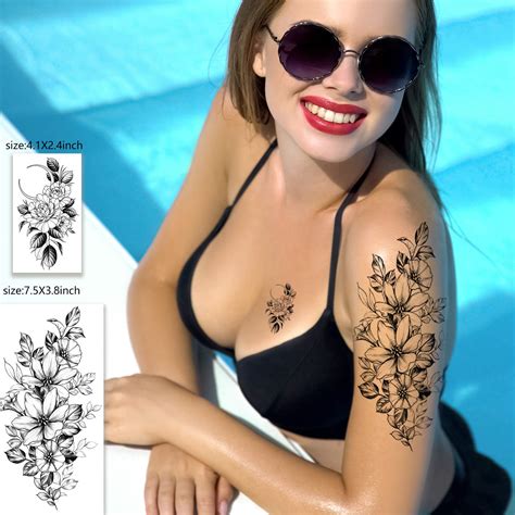 Zomme Sheets D Flowers Temporary Tattoos For Women Fake Tattoos Body Art Arm Sketch Tattoo