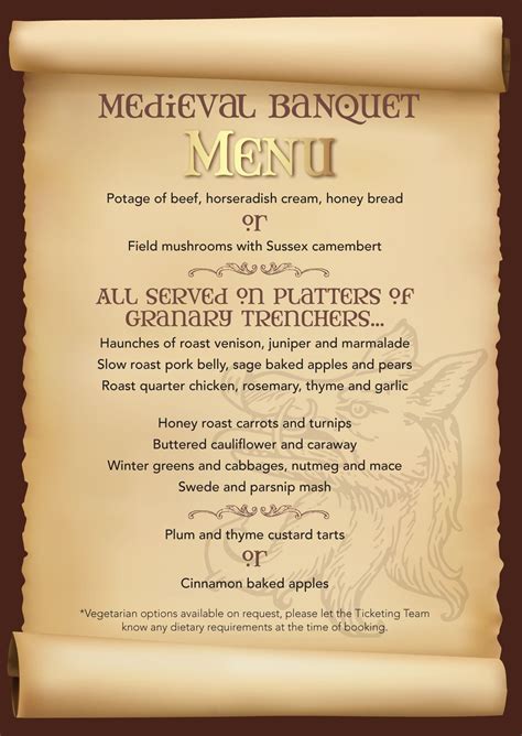 Medieval Banquet Food Menu Barnratu