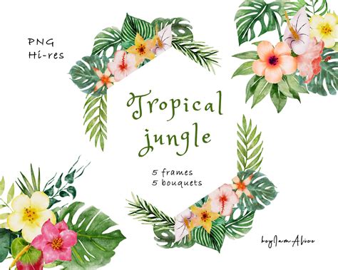 Tropical Jungle Flower Watercolor Clipart Free Commercial