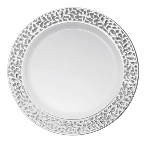 White Dinner Plates With Silver Pierced Detail 75 In Set Of 10 At
