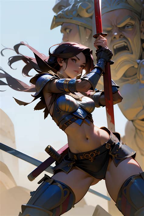 Hight Resolution A Hyper Realistic Beautiful Ancient Warrior Woman In Skimpy Armor With A