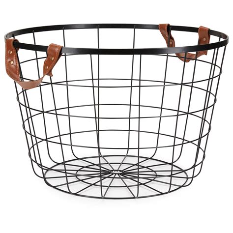 Mainstays Large Round Wire Basket With Handles Black