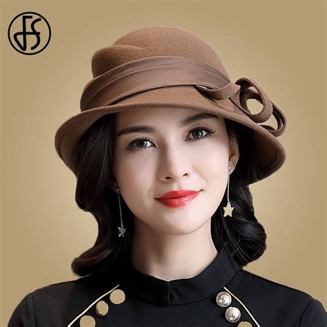 Fs Elegant Wool Felt Hats Women Black Fedora Fashion Wide Brimmed