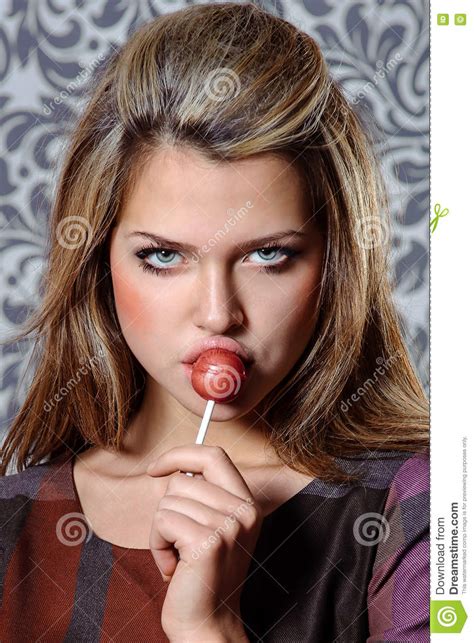Girl Holding Lollipop Stock Photo Image Of Happy Lollipop