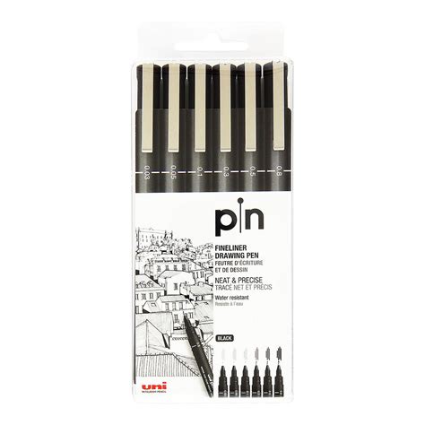 Uni Pin Fine Line Pens 6 Set Black Unfadeeu