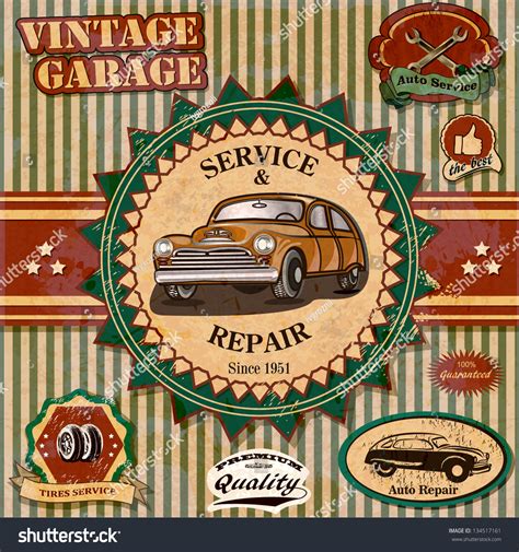 Set Vintage Retro Car Labels Stock Vector Royalty Free 134517161