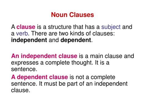 In this lesson, you will learn briefly what a noun clause is, what it does, and where it goes. PPT - Noun Clauses PowerPoint Presentation, free download ...