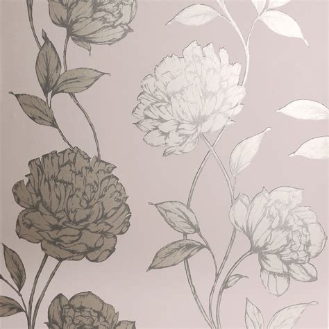 Floral Wallpaper Metallic Vintage Glitter Flowers Leaves Rose Dandelion