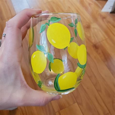Lemon Wine Glass Hand Painted Wine Glass Dishwasher Safe Etsy